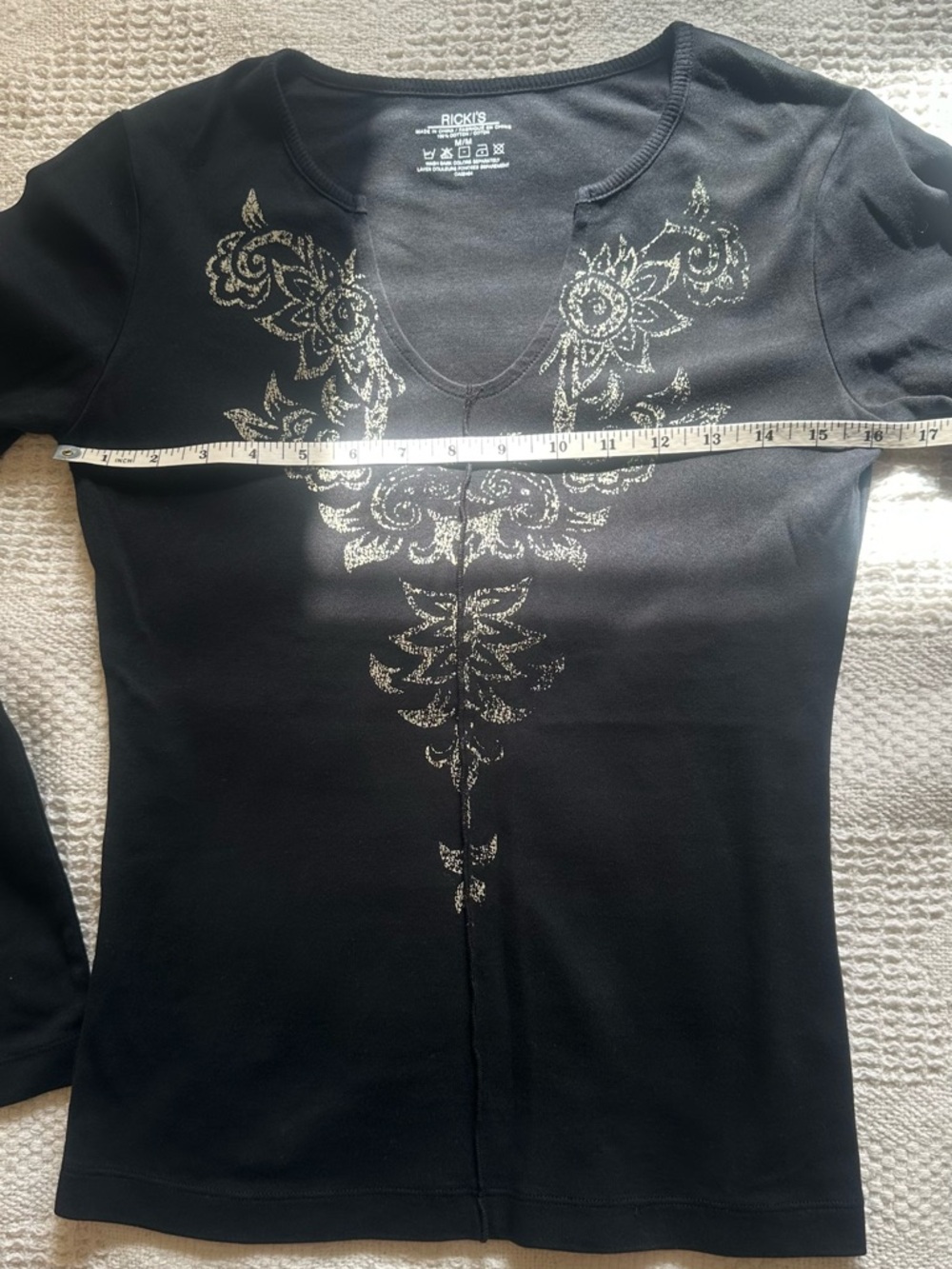 ♥️Ricki’s Black Long-Sleeve Top with Embellished Floral Design/ 100%Cotton - Picture 6 of 8